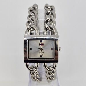 VTG Bugle Boy Watch Women 30MM Gray Dial Chain Bracelet Bands 6.5" New Battery